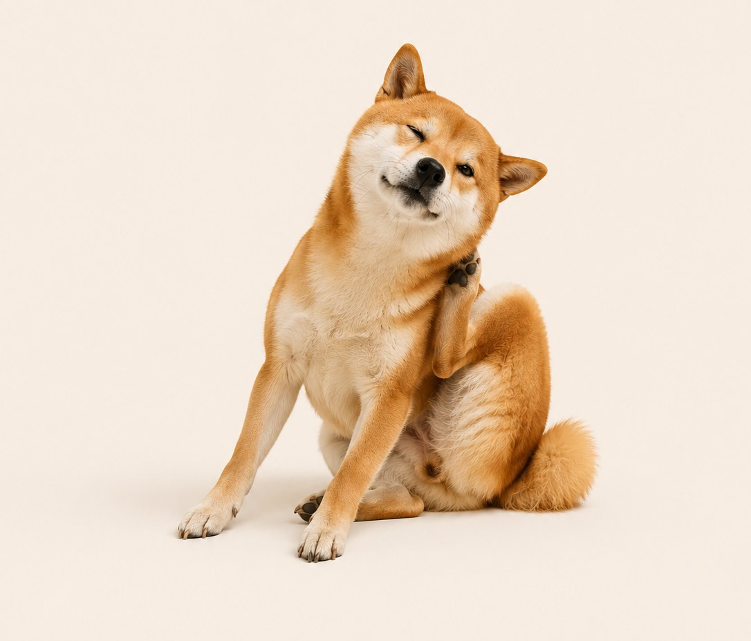 Shiba Inu scratching its left side
